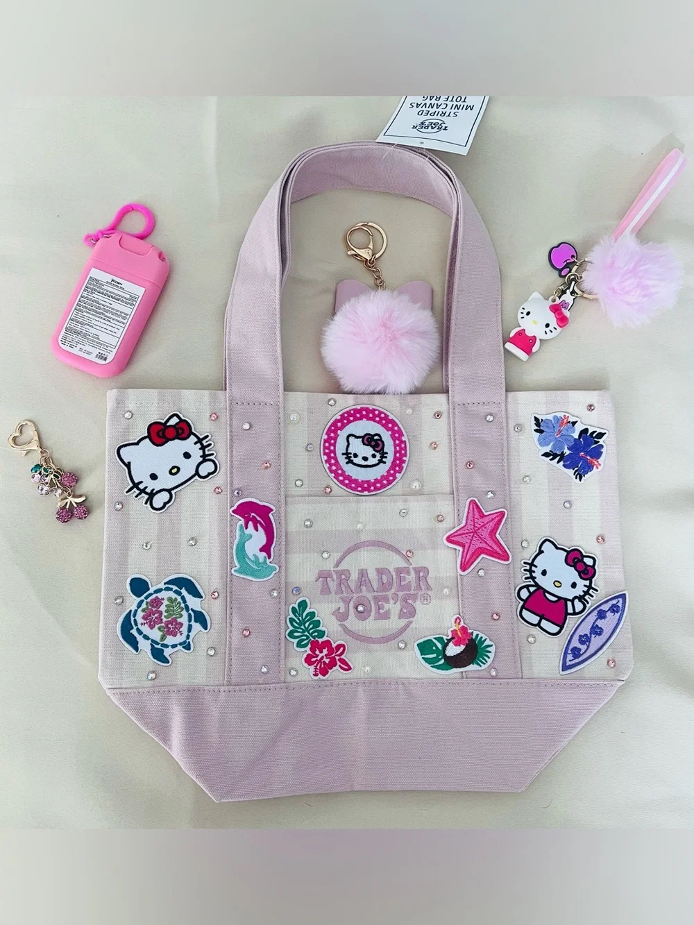 Hello Kitty Aloha Paradise Tote Bag Trader Joe’s Striped Mini Canvas Kawaii